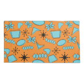 Atomförmige MCM-Formen Türkis auf Orange Kissenbezug (Rückseite)