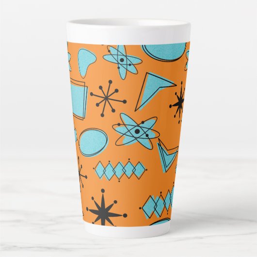 Atomförmige MCM-Formen Türkis auf Orange Milchtasse (Vorderseite)