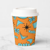 Atomförmige MCM-Formen Türkis auf Orange Pappbecher (Links)