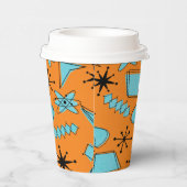 Atomförmige MCM-Formen Türkis auf Orange Pappbecher (Rechts)