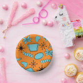 Atomförmige MCM-Formen Türkis auf Orange Pappteller (Party)