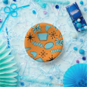 Atomförmige MCM-Formen Türkis auf Orange Pappteller (Party)