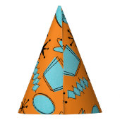 Atomförmige MCM-Formen Türkis auf Orange Partyhütchen (Rückseite)