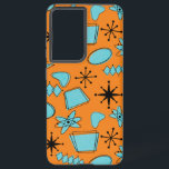 Atomförmige MCM-Formen Türkis auf Orange Samsung Galaxy Hülle<br><div class="desc">Handgezeichnete,  moderne Formen und Symbole,  digitalisiert,  um nahtlose Muster zu entwerfen</div>