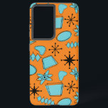 Atomförmige MCM-Formen Türkis auf Orange Samsung Galaxy Hülle<br><div class="desc">Handgezeichnete,  moderne Formen und Symbole,  digitalisiert,  um nahtlose Muster zu entwerfen</div>
