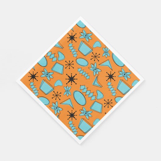 Atomförmige MCM-Formen Türkis auf Orange Serviette (Ecke)