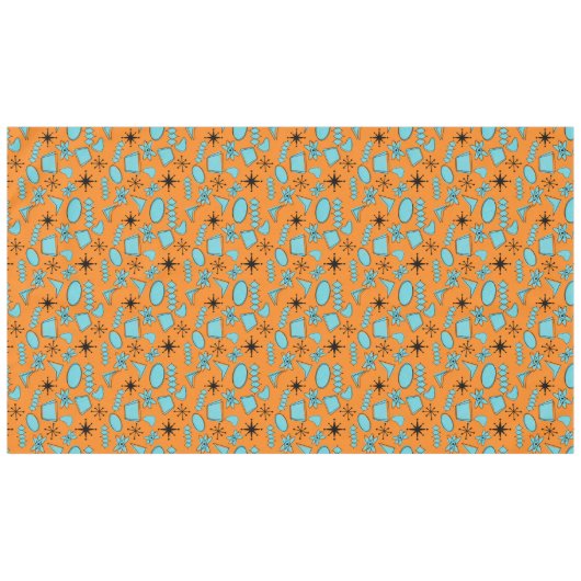 Atomförmige MCM-Formen Türkis auf Orange Tischdecke (Vorderseite (Horizontal))