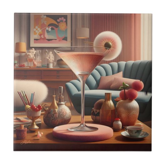 Atomfuturistic Cherry Blossom Martini Fliese (Vorderseite)