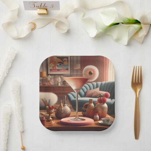 Atomfuturistic Cherry Blossom Martini Pappteller (Hochzeit)