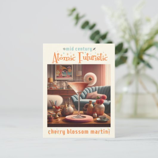 Atomfuturistic Cherry Blossom Martini Postkarte (Stehend Vorderseite)