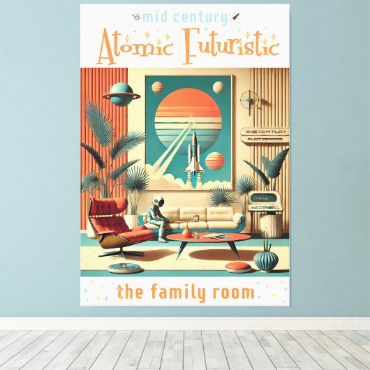 Atomfuturistic Florida Space Age Family Room Leinwanddruck (Insitu (Holzboden))