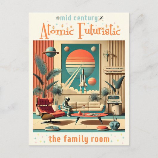 Atomfuturistic Florida Space Age Family Room Postkarte (Vorderseite)