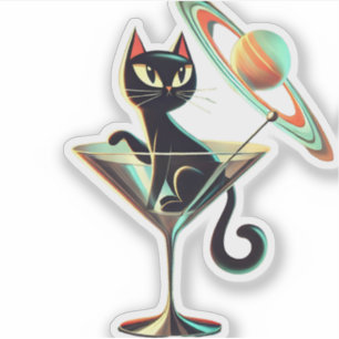Atomfuturistic Space Age Black Cat Martini Aufkleber