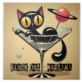 Atomfuturistic Space Age Black Cat Martini Fliese (Vorderseite)