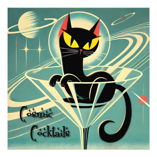 Atomfuturistic Space Age Black Cat Martini Fotodruck (Vorne)