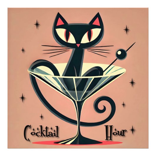 Atomfuturistic Space Age Black Cat Martini Fotodruck (Vorne)