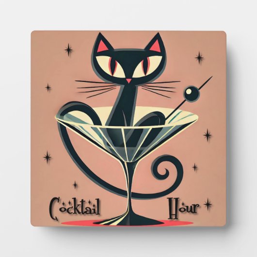 Atomfuturistic Space Age Black Cat Martini Fotoplatte (Vorderseite)