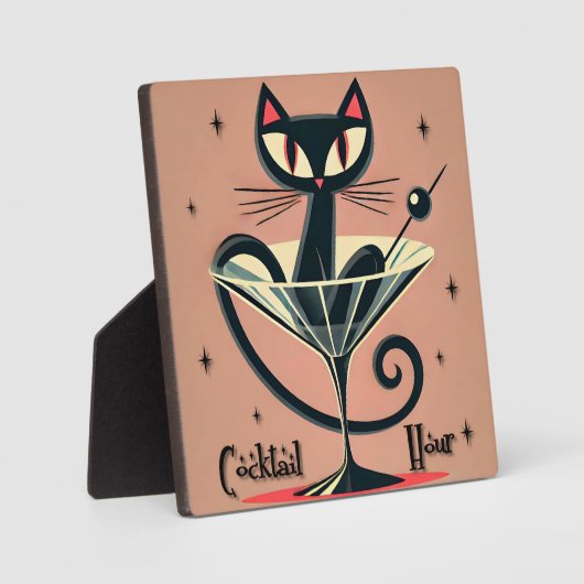 Atomfuturistic Space Age Black Cat Martini Fotoplatte (Vorderseite)