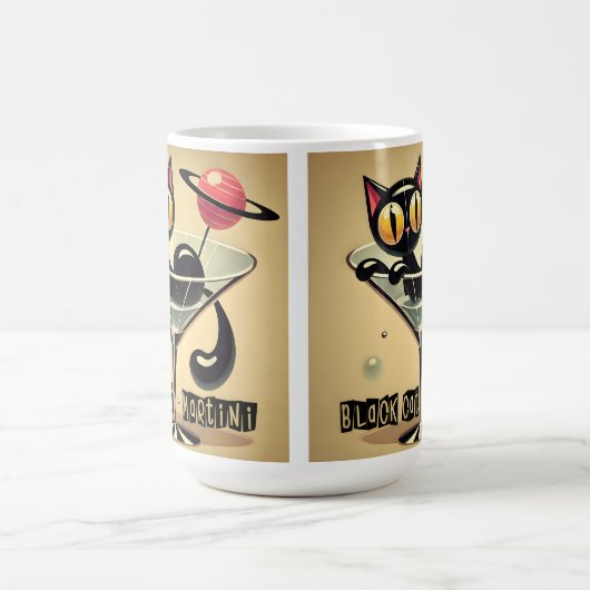 Atomfuturistic Space Age Black Cat Martini Kaffeetasse (Mittel)