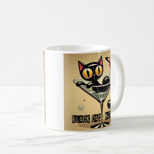 Atomfuturistic Space Age Black Cat Martini Kaffeetasse (VorderseiteRechts)