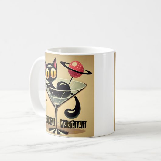 Atomfuturistic Space Age Black Cat Martini Kaffeetasse (Vorderseite Links)