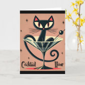 Atomfuturistic Space Age Black Cat Martini Karte (Gelbe Blume)