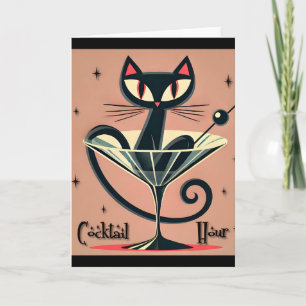 Atomfuturistic Space Age Black Cat Martini Karte