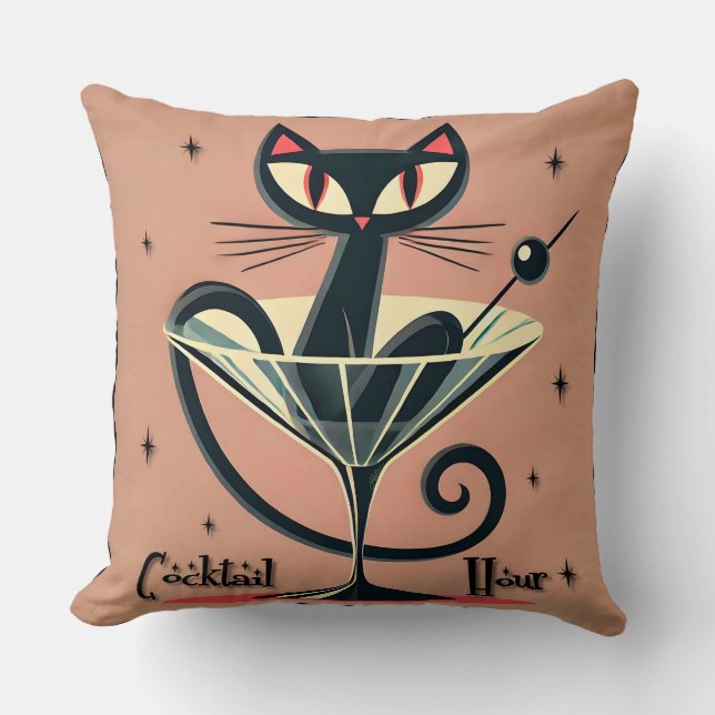 Atomfuturistic Space Age Black Cat Martini Kissen (Vorderseite)