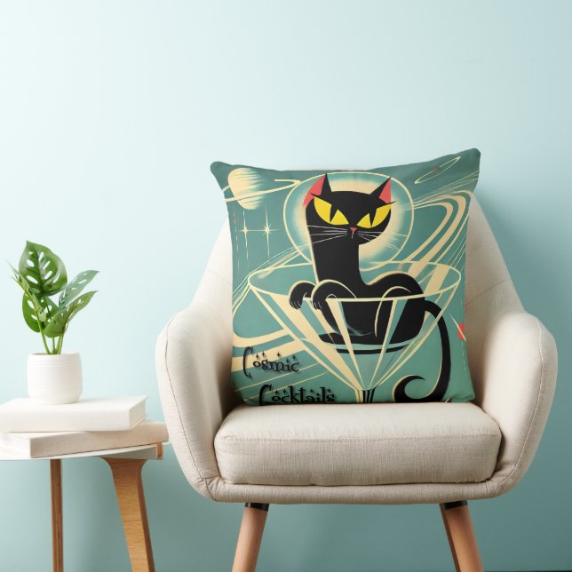 Atomfuturistic Space Age Black Cat Martini Kissen (Stuhl )