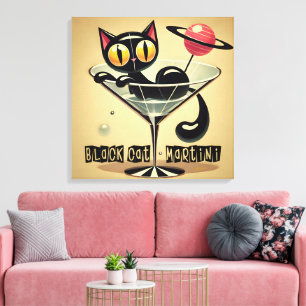 Atomfuturistic Space Age Black Cat Martini Leinwanddruck