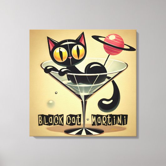 Atomfuturistic Space Age Black Cat Martini Leinwanddruck (Vorderseite)