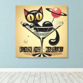 Atomfuturistic Space Age Black Cat Martini Leinwanddruck (Insitu (Holzboden))