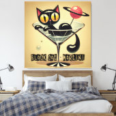 Atomfuturistic Space Age Black Cat Martini Leinwanddruck (Insitu (Schlafzimmer))