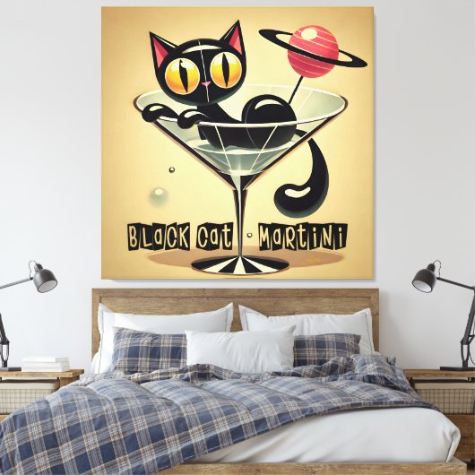 Atomfuturistic Space Age Black Cat Martini Leinwanddruck (Insitu (Schlafzimmer))