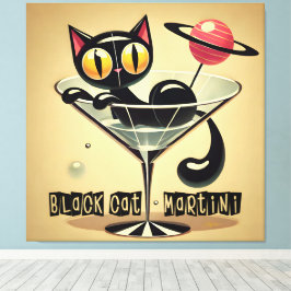 Atomfuturistic Space Age Black Cat Martini Leinwanddruck