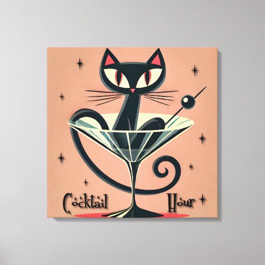 Atomfuturistic Space Age Black Cat Martini Leinwanddruck (Vorderseite)