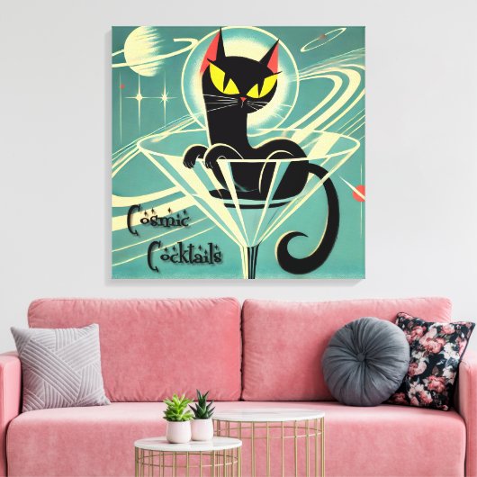 Atomfuturistic Space Age Black Cat Martini Leinwanddruck (Insitu (Wohnzimmer))