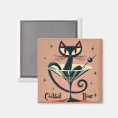 Atomfuturistic Space Age Black Cat Martini Magnet (Vorderseite/Rückseite)