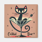 Atomfuturistic Space Age Black Cat Martini Magnet (Vorne)