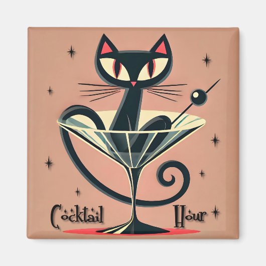 Atomfuturistic Space Age Black Cat Martini Magnet (Vorne)