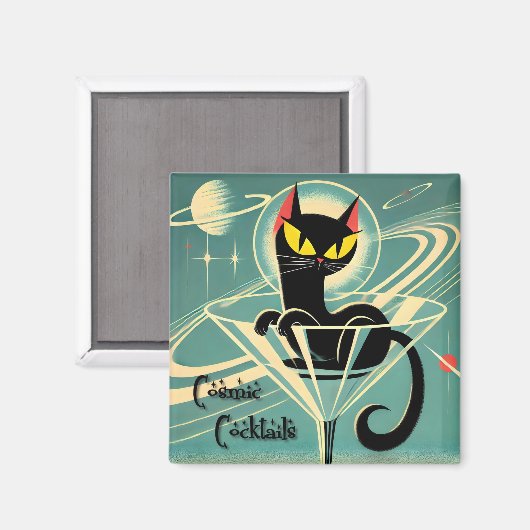 Atomfuturistic Space Age Black Cat Martini Magnet (Vorderseite/Rückseite)