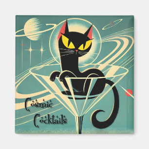 Atomfuturistic Space Age Black Cat Martini Magnet