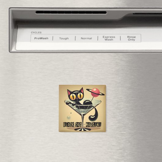 Atomfuturistic Space Age Black Cat Martini Magnet (In Situ (Geschirrspüler))