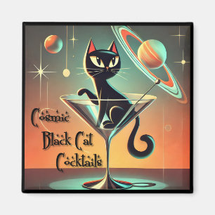 Atomfuturistic Space Age Black Cat Martini Magnet