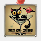 Atomfuturistic Space Age Black Cat Martini Ornament Aus Metall (Vorne)