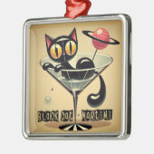 Atomfuturistic Space Age Black Cat Martini Ornament Aus Metall (Links)