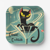 Atomfuturistic Space Age Black Cat Martini Pappteller (Vorderseite)
