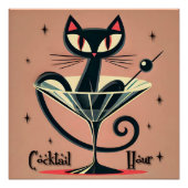 Atomfuturistic Space Age Black Cat Martini Poster (Vorderseite)