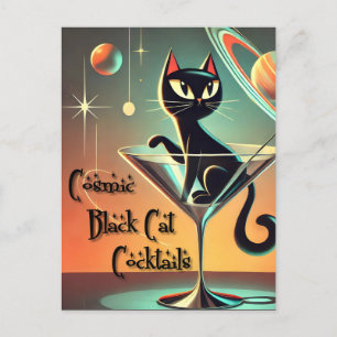Atomfuturistic Space Age Black Cat Martini Postkarte