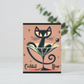 Atomfuturistic Space Age Black Cat Martini Postkarte (Stehend Vorderseite)